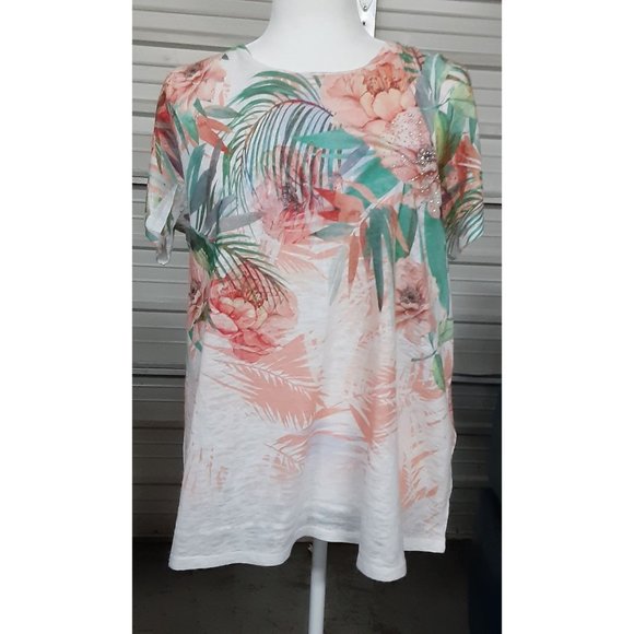 SJS Women's Short Sleeve Shirt Size 2x Floral Print - Picture 1 of 9
